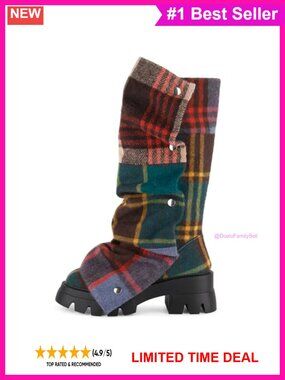 Platform Mid Calf Western Boots Fold Over Block Heel Round Toe Pull On